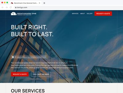 Benchmark One General Contracting website flat mockup