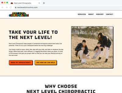 Next Level Chiropractic website flat mockup