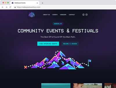 SideQuest Events website flat mockup