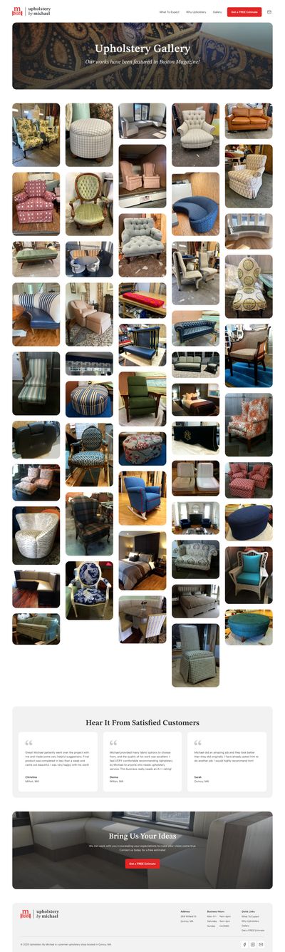 Full-page desktop screenshot of Upholstery By Michael Gallery page